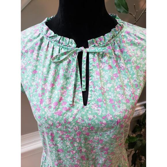 Time and Tru Dress Women Size XXL Green Pink Floral Cotton Ruffle Tiered Casual - Picture 3 of 13